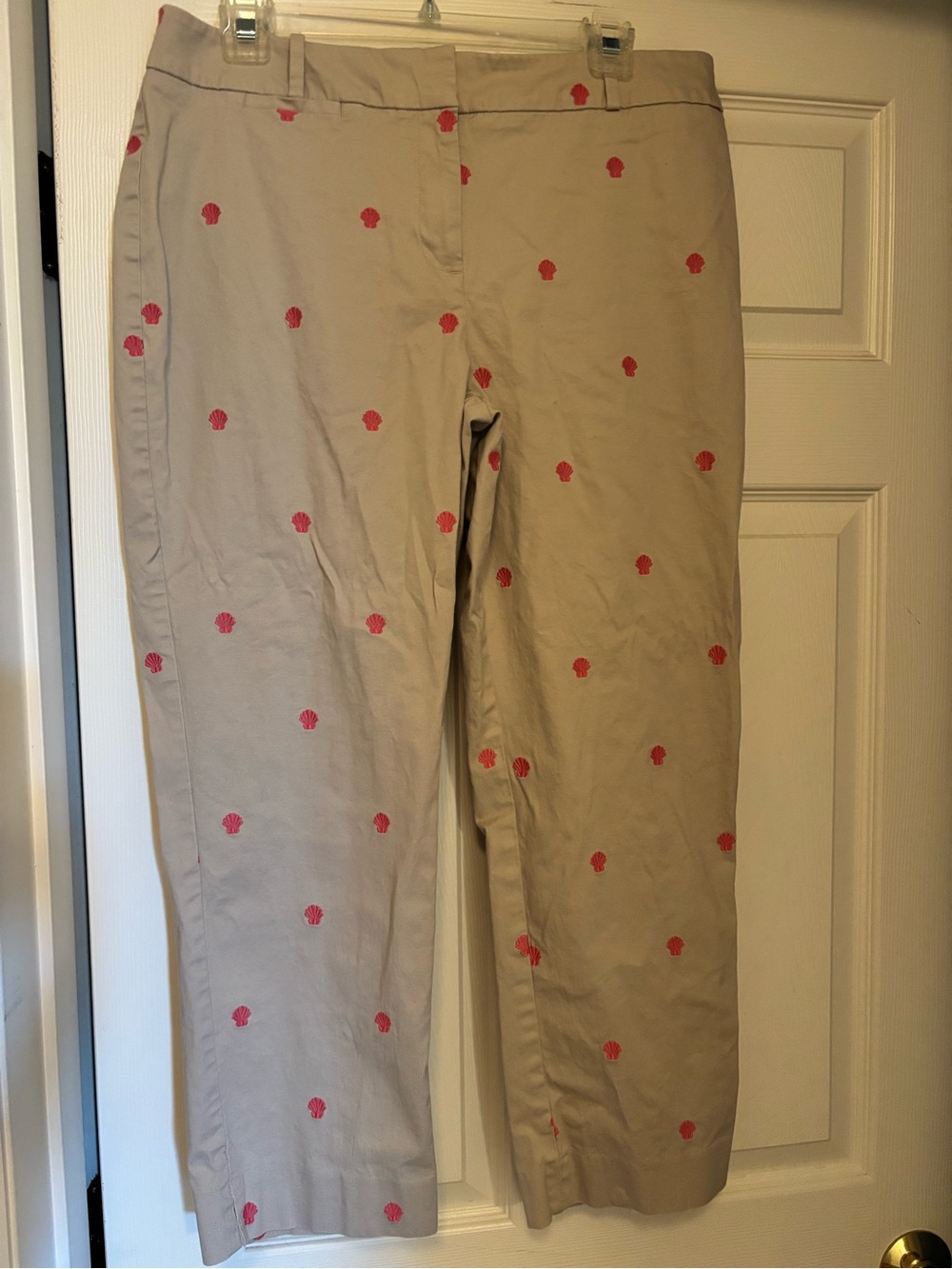 Talbots Khaki Pants with Pink Shell Embroideryy